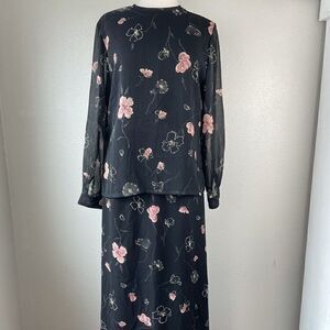 Pendleton Matching Black Floral Blouse & Skirt EUC